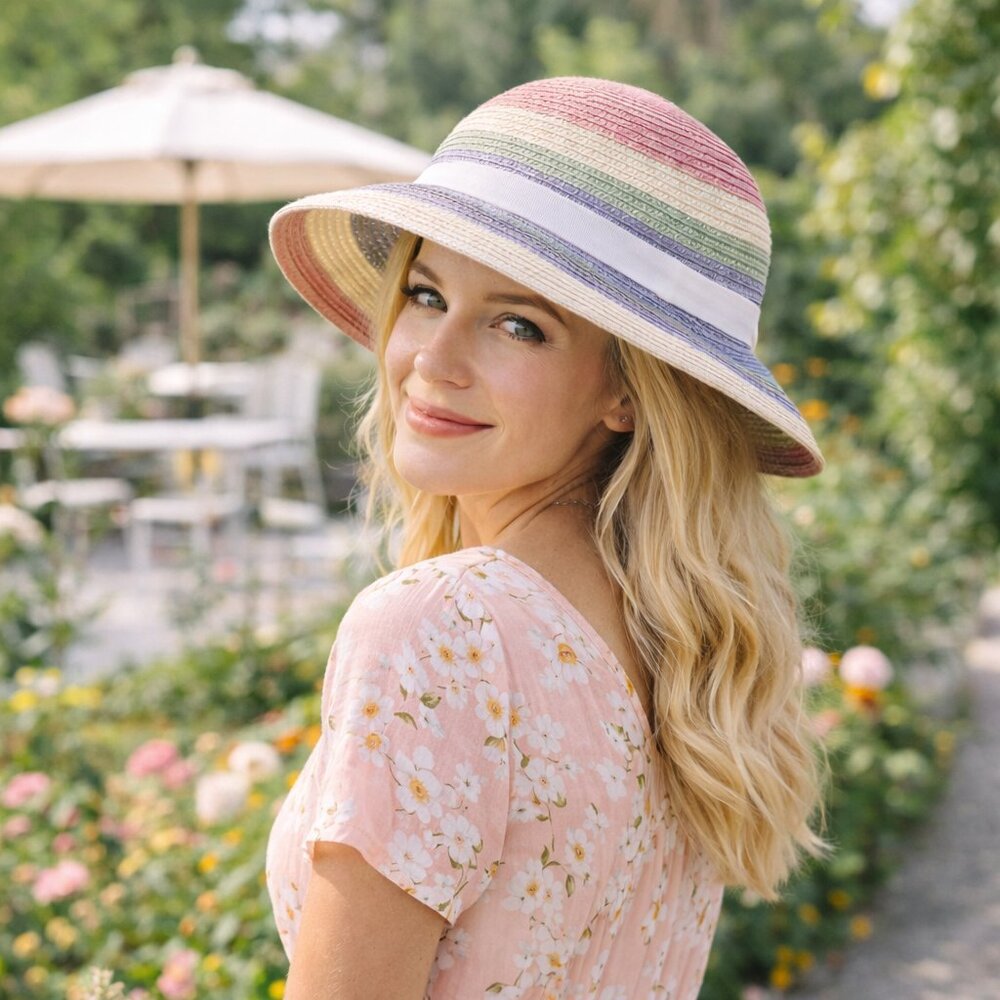 Isaac Mizrahi Pastel Striped Sun Hat | Wide Brim Summer Beach Hat